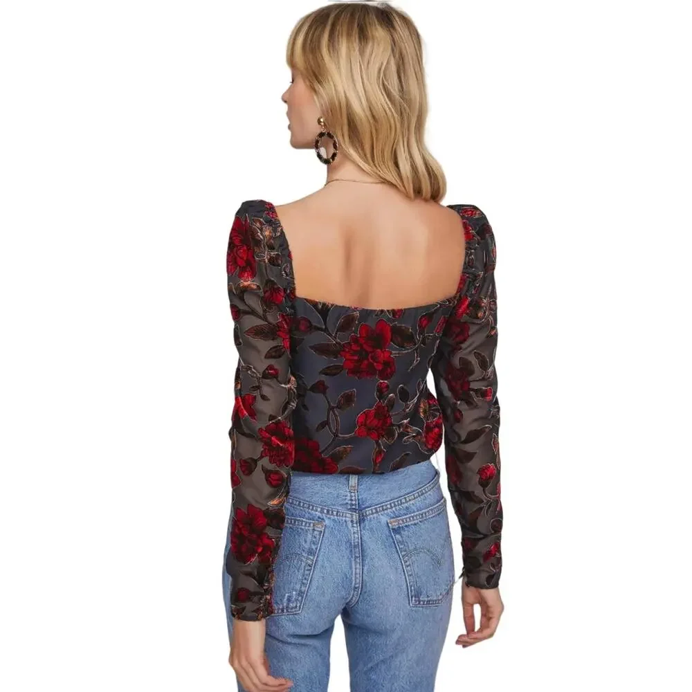 ASTR‎ The Label Demetria Floral Velvet Bodysuit Size XS